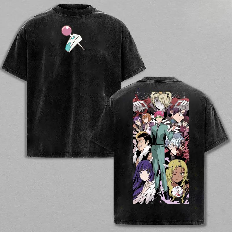 Anime The Disastrous Life of Saiki K Saiki Kusuo Wash Cotton T-Shirt Short Sleeve Fashion Harajuku Casual Tee Vintage TShirts