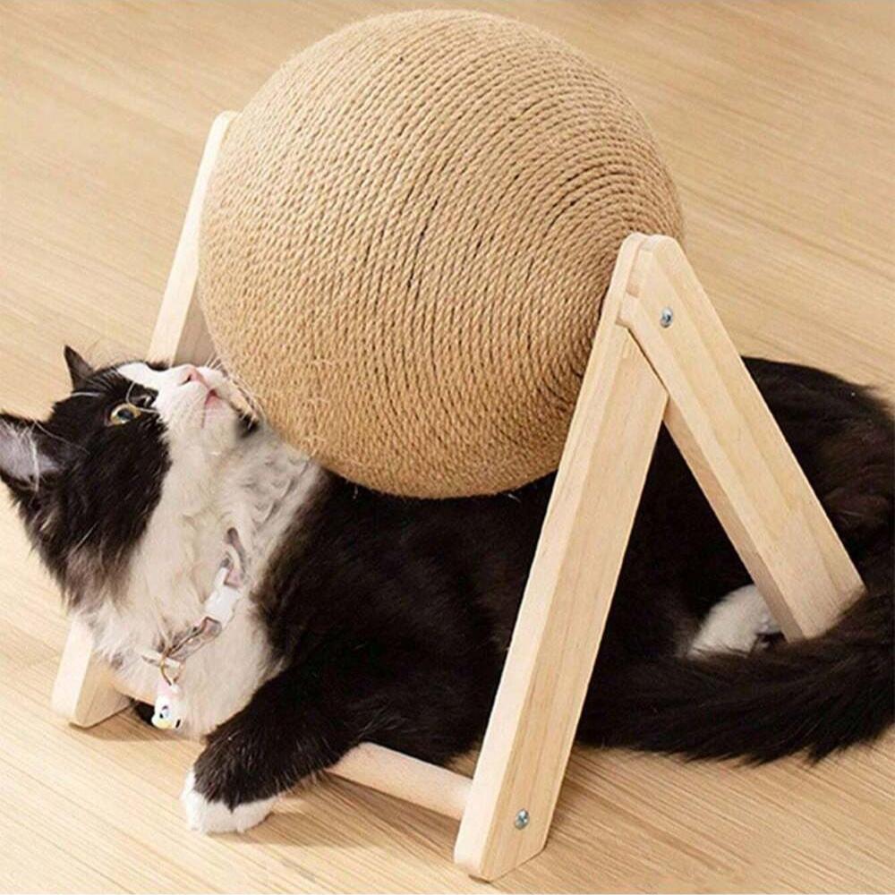 Cat Scratch Interactive Solid Wood Cat Scratch Ball Pet Toy, Containing Sisal Fiber Cat Scratch Ball, Suitable for Indoor Cat Play