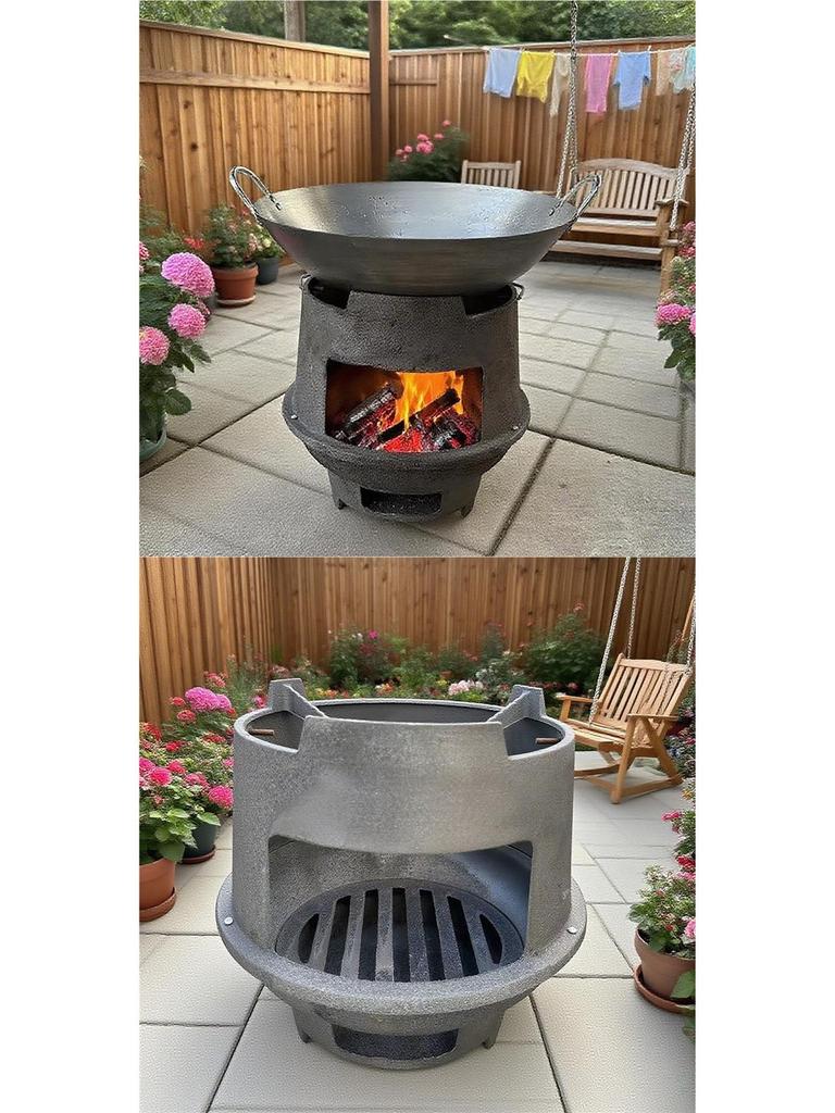 Thickened Cast Iron Firewood Stove - Multi-Use Heating & BBQ Stove
