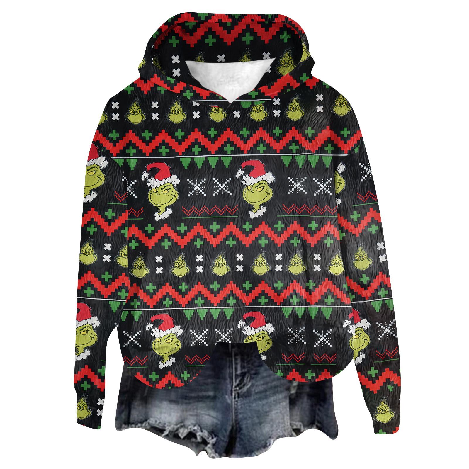 

Женская фланелевая толстовка с капюшоном и длинными рукавами с рождественским принтом XL