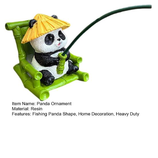 Fishing Panda Figurine Bamboo Chair Panda Resin Statue Sculpture Outdoor Yard Fishpond Aquarium Fish Tanks Edge Decoration Ornament