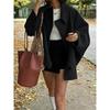 Women's Oblique Button Loose Batwing Sleeve Jacket Coat Lapel Double Pocket Warm Solid Vintage Outerwear Fall Winter Coat