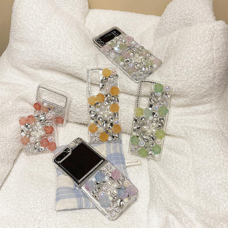 Rhinestone Pearl Flower Ins Mobile Phone Case for Samsung Zflip6 Flip Zflip4 Folding Screen Fold5 Luxury