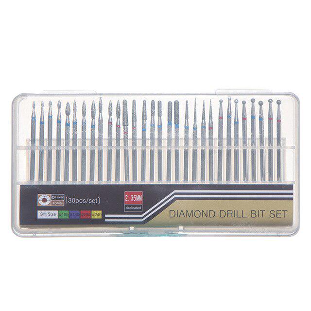30pcs Rotate Diamond Nail Drill Bit Cutter Burr Cuticle Clean Drill For Electric Machine Manicure