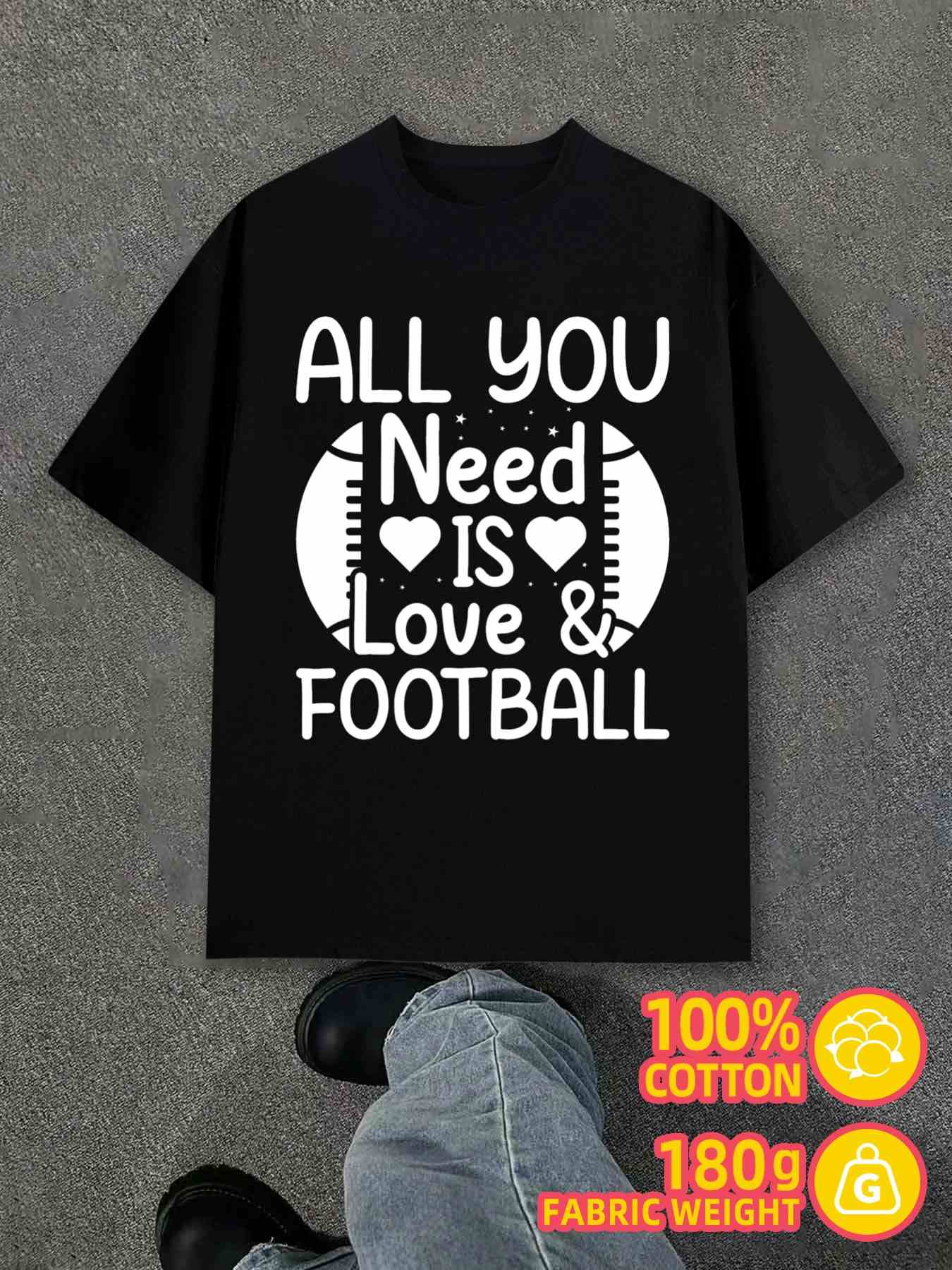 Men s T-Shirt Y2K Love Football Black Regular Fit 4XL