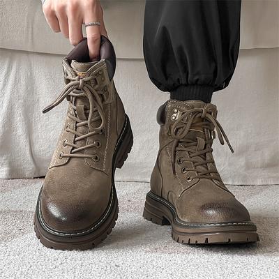 Hochwertige Herren Wüstenstiefel mit runder Spitze Winter Freizeit Leder Outdoor Stil Stiefeletten Mode Britisch Rutschfest High Top Schuhe