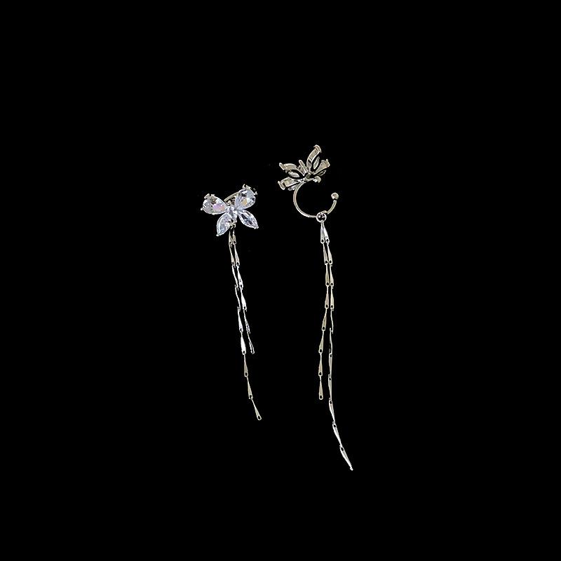 Zirkon Schmetterling Langer Fransen Ohrknochenclip Damen Nische Design Sinn Exquisit Persönlichkeit Mode Vielseitige Ohrringe Ohrringe