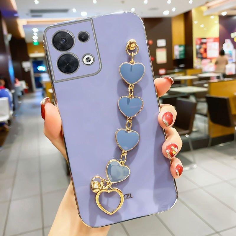 Wrist Strap Plating Phone Case For Reno 8T 9 Pro + 8 Pro + 7 Lite 7Z 6 6Z 5 Pro 4 Lite 2Z 2 OPPO Find X6 Pro X5 Lite X3 Cover