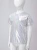 Unisex Kids Shiny Plaid Sequins T-shirt Round Neck Short Sleeve Cheerleading Dance Top