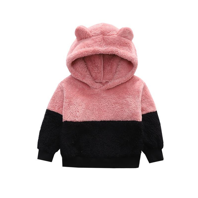 Autumn Baby Kids Boys Hooded with Ears for Girls Sport Coat Children Hooded Polar Fleece Clothes Colorblock Plush Jacket