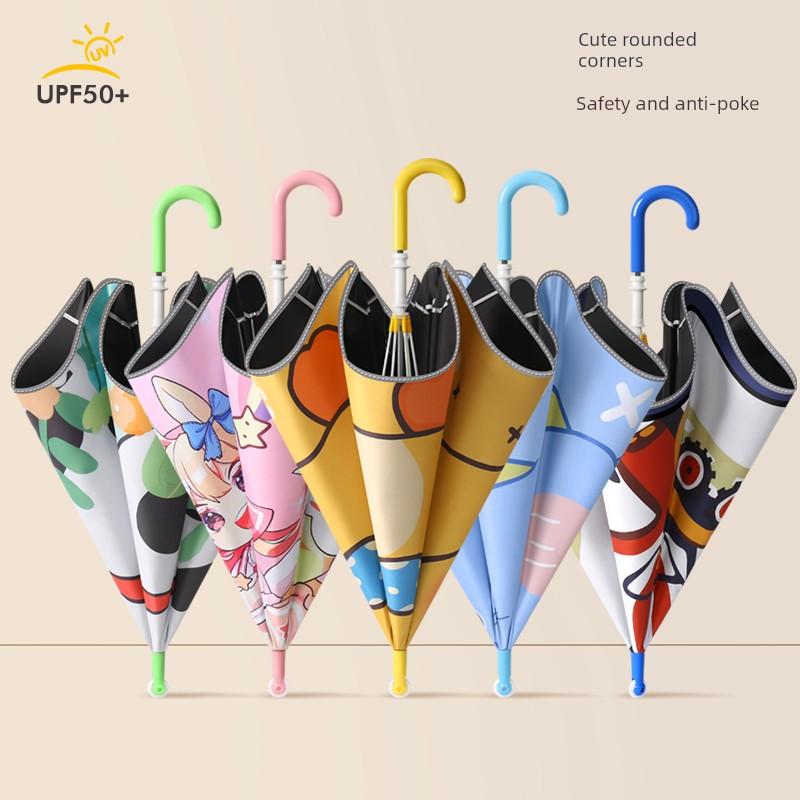 Children's Cartoon Straight Umbrella with Rounded Corners to Prevent Injury, Safe for Boys and Girls, Lightweight Umbrella for Kindergarten and