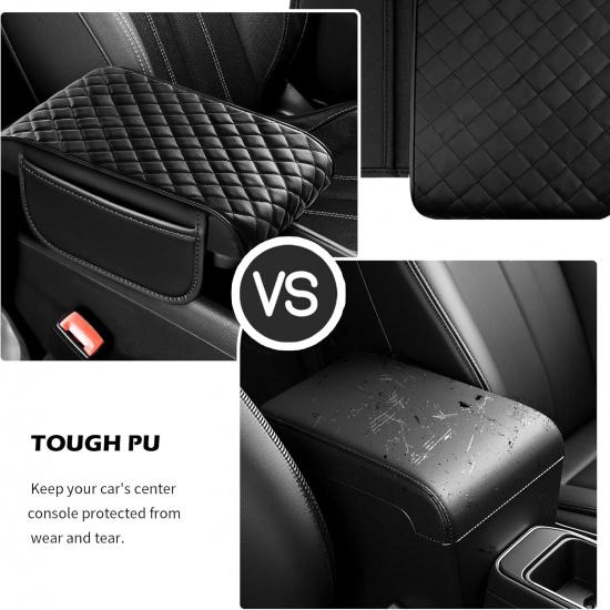 Thickened Car Center Console Cover Diamond Lattice Design,Soft Arm Rest Covers For Car With Storage Pockets,PU Leather Middle Console Covers Fit For