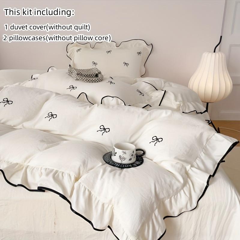 

Cute Embroidered Bedding Set Including A Quilt Cover and Pillowcases 4pcs Set of Korean Girls Bedding Bedroom Decoration 1.5m Bedding set білий