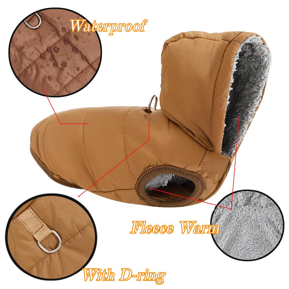 Warm Fleece Pet Hoodies With D-ring Waterproof Dog Jacket For Winter Windproof Pets Coat For Small Medium Dogs Pug Bulldog Parka