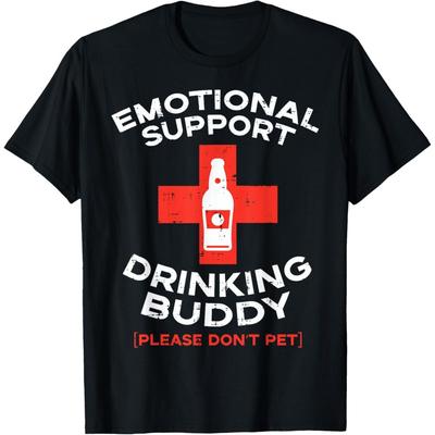 Emotional Support Drinking Buddy Beer Graphic T-Shirt Funny Gift Casual Cotton Tee
