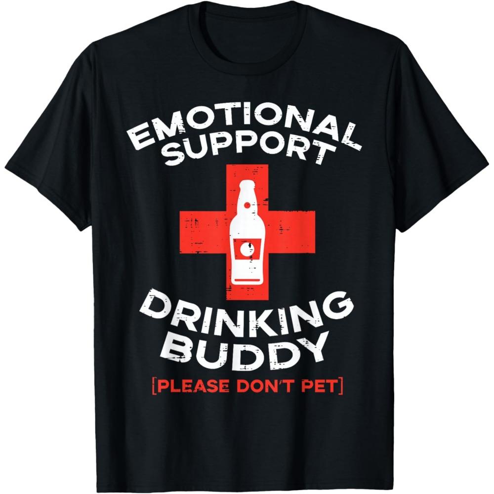 Emotional Support Drinking Buddy Beer Graphic T-Shirt Funny Gift Casual Cotton Tee S