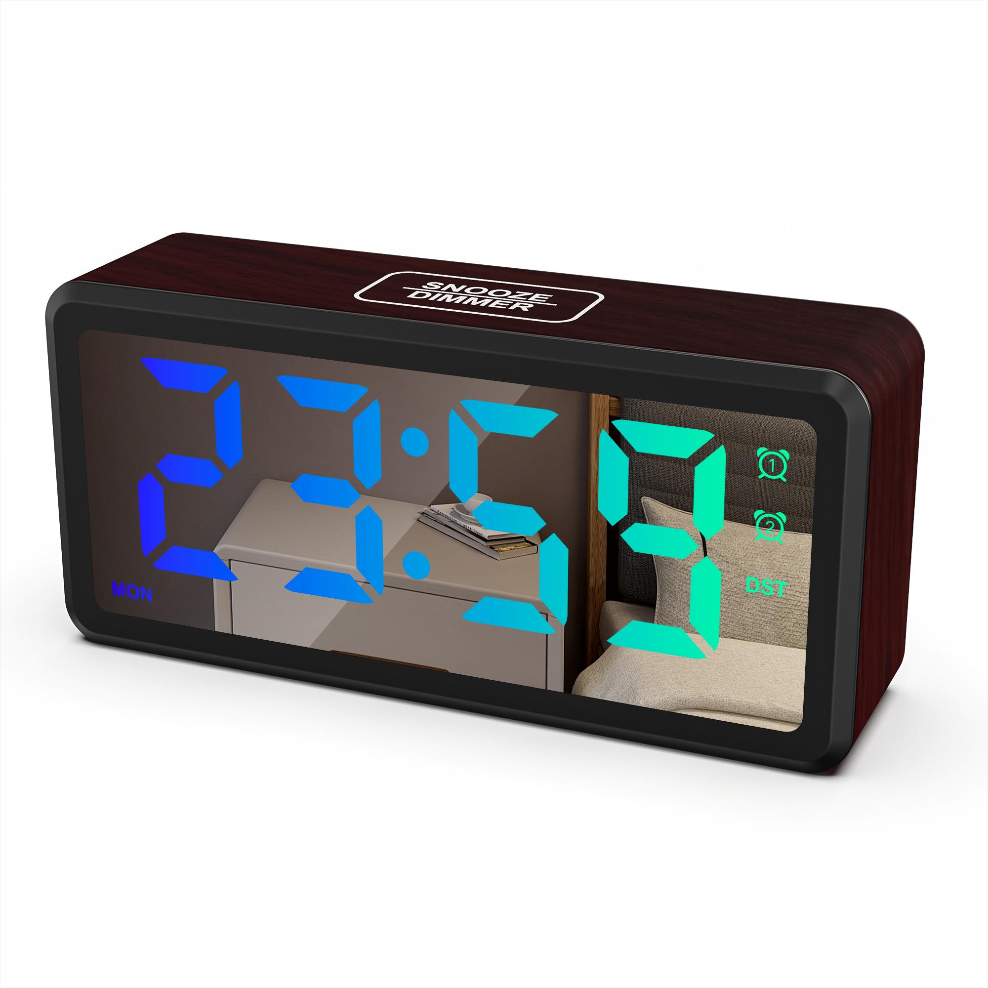 

Трансграничный Новые светодиодные часы с текстурой дерева RGB Изменение цвета затемнение Летнее время Воскресенье Настольный электронный будильник