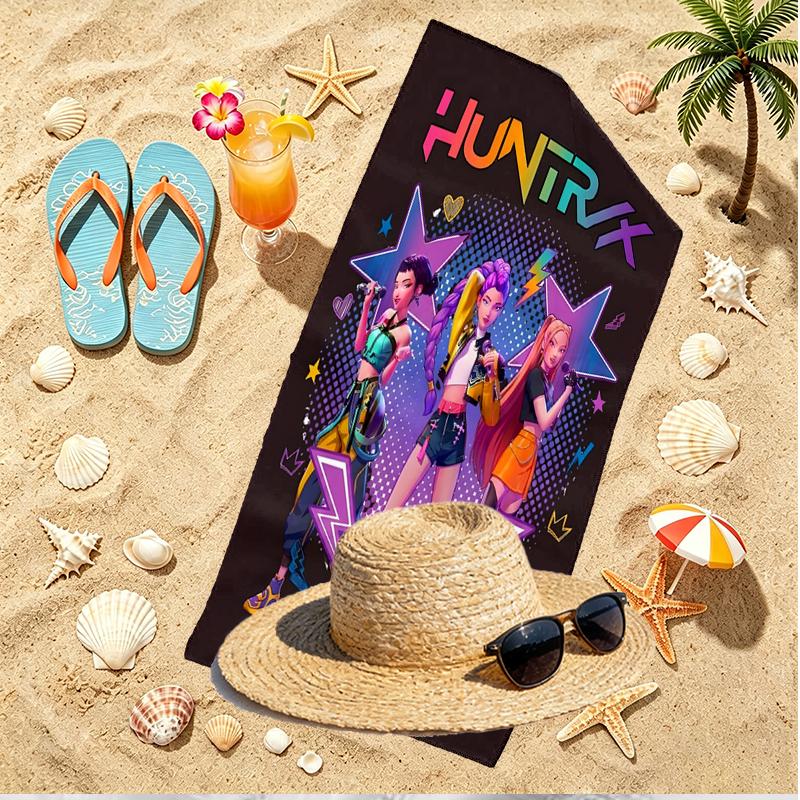 KPop Demon Hunters Print Beach Towel, Versatile Lightweight Absorbent Beach Towel for Pool Surf Yoga Bathroom, Perfect Birthday Holiday Gift