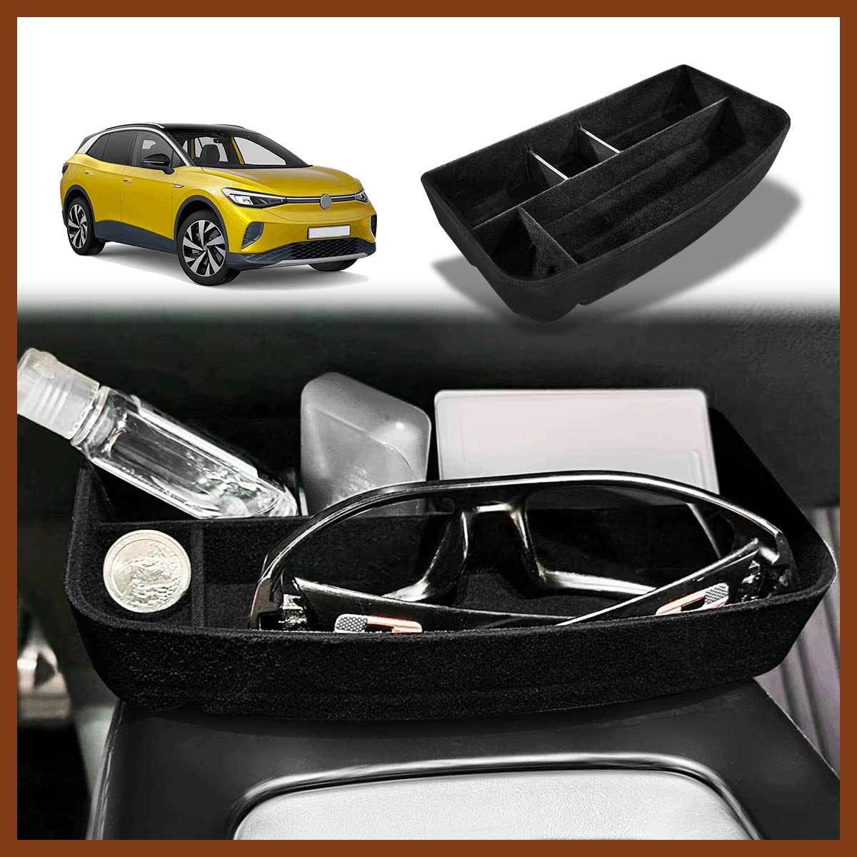 

Muslogy Volkswagen Sunglasses Tray Console Card Slot Organizer Storage Flocking Interior Accessories for Volkswagen ID4 2021 2022 Card Slot Not Fits