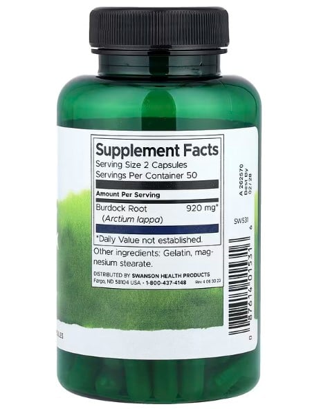 Burdock Root, Full Spectrum Burdock Root 460, Swanson 100 Caps (71280160)