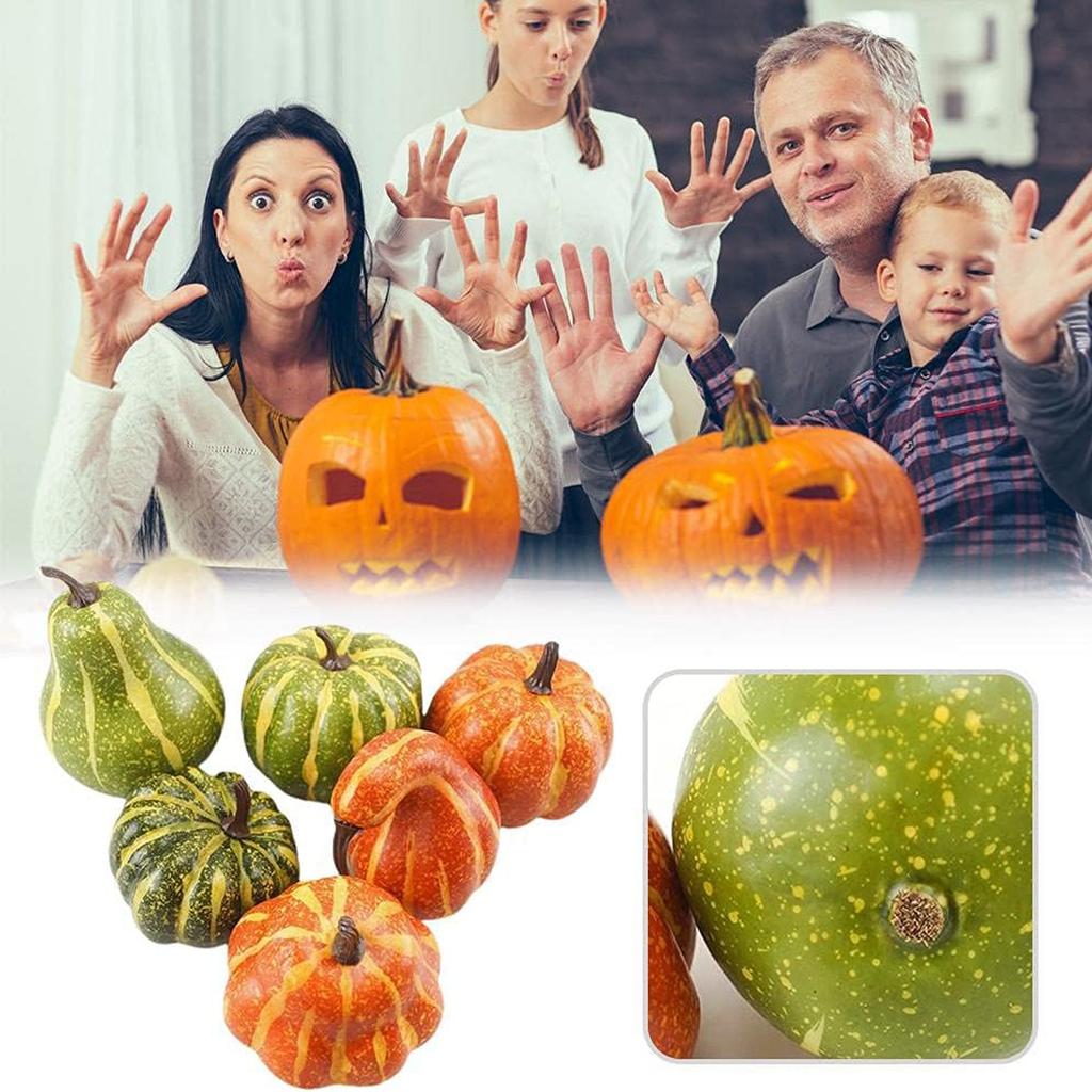 Pack Of 8 Artificial Pumpkins / Realistic Fall Decorations For Thanksgiving And Halloween / Small Plastic Pumpkins For Home And Garden Decoration