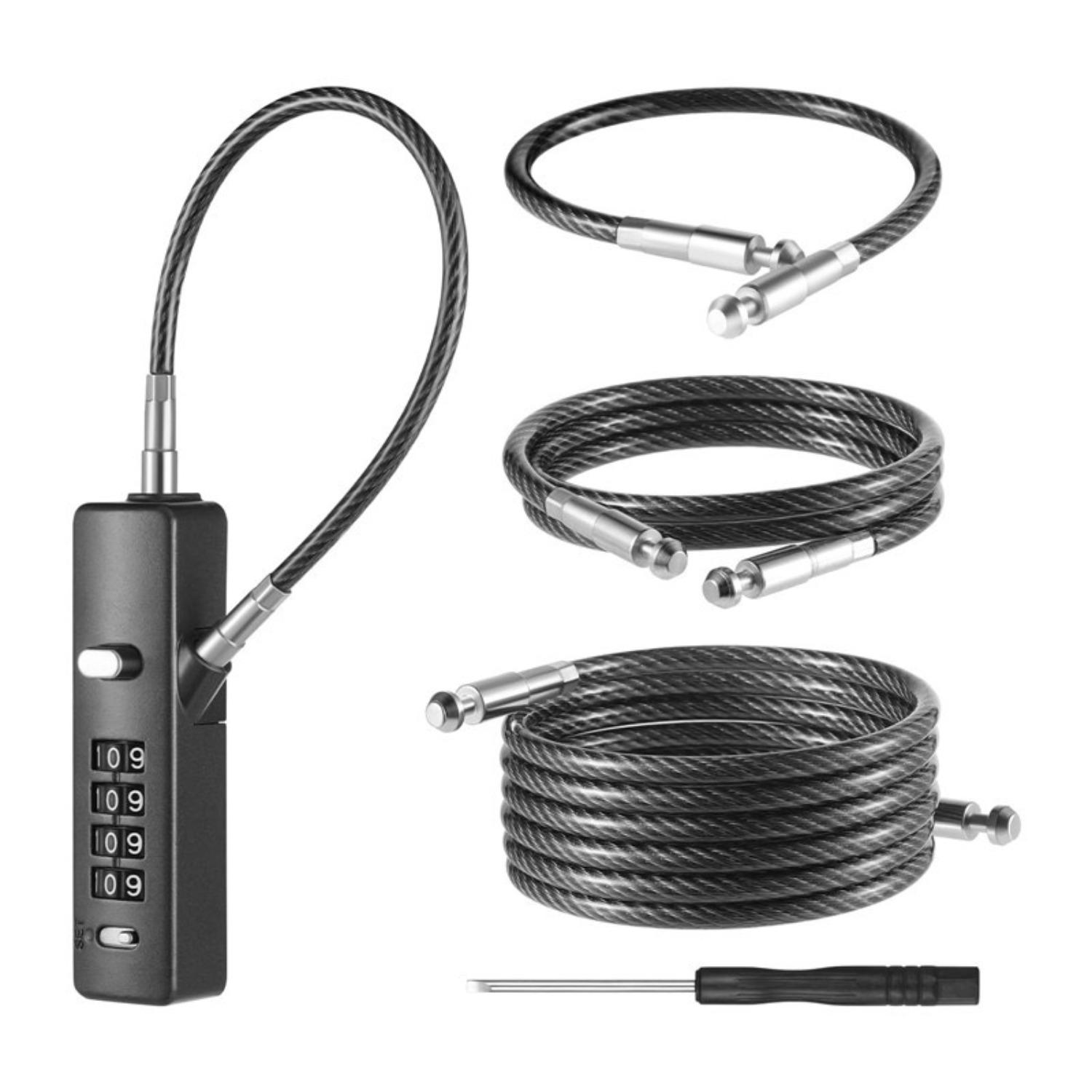 Cable Locks with Combination, 4-Digit Combination Lock with 3 Steel Ropes (9   /23.6   /47.2  ), Security Cable Lock for Luggage, Helmet чёрный