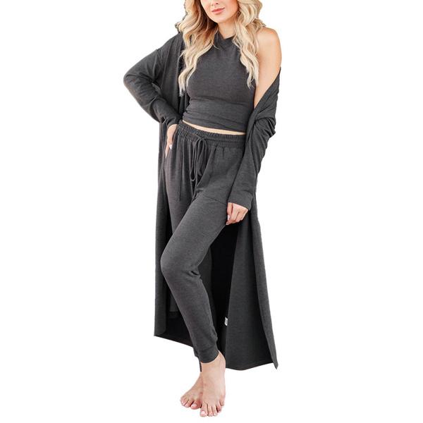 Set pigiama da donna in maglia da 3 pezzi, autunno e inverno, set casual ampio