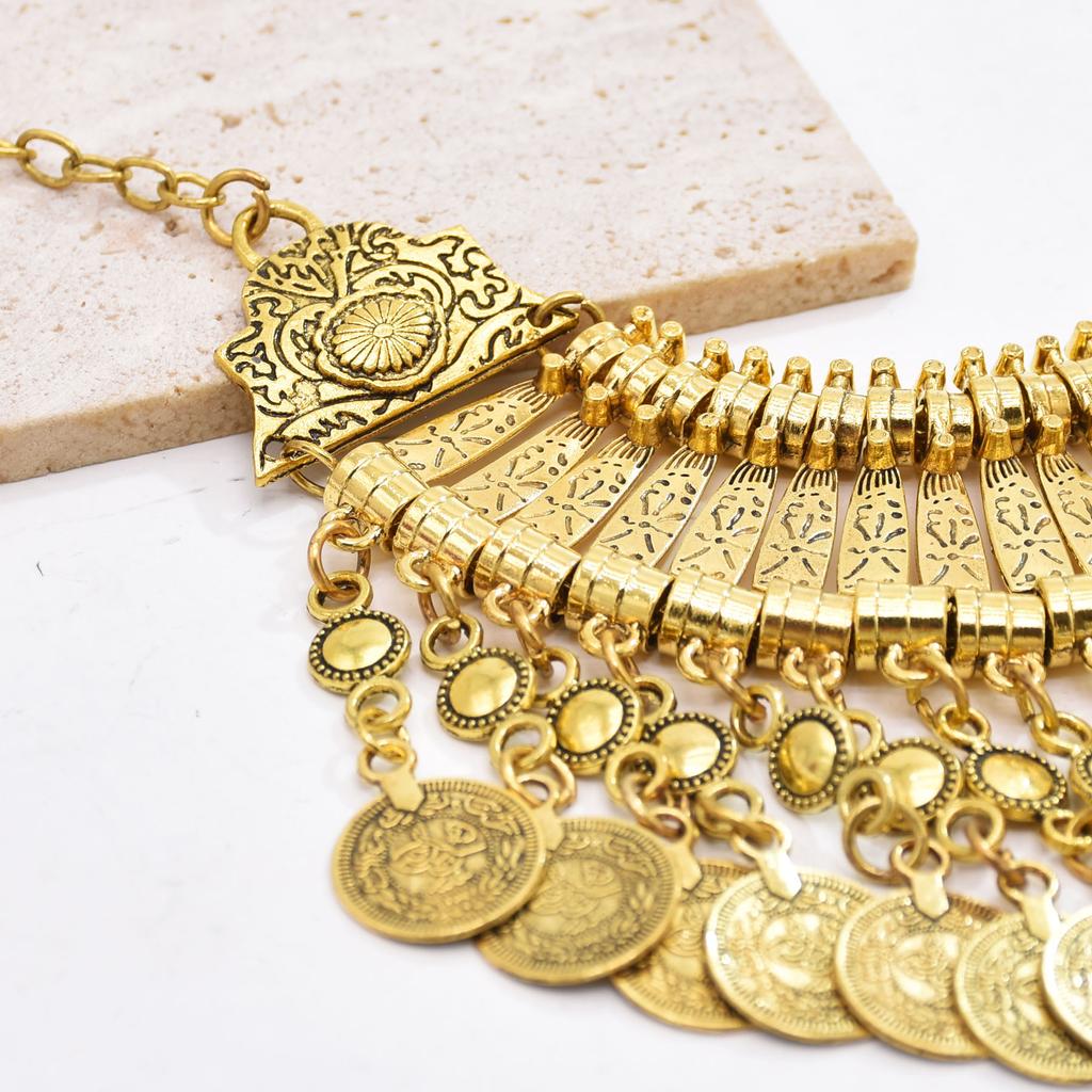 Gypsy Bohemia Coin Tassel Statement Choker Necklace Women Boho Afghan Turkish Ethnic Tribal Jewelry Accessories