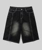 Beodeonteu Cut-Out Washed Denim Bermuda Pants [Black]