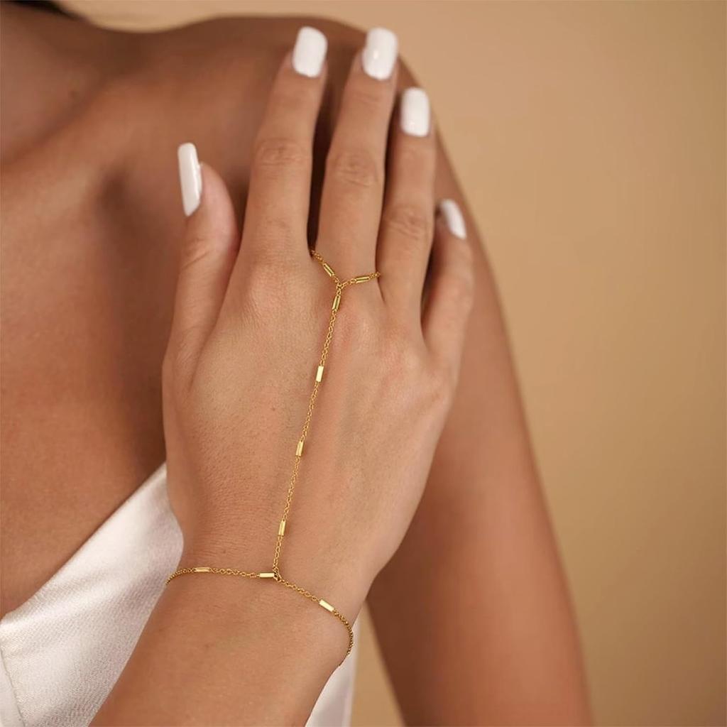 Hand Chain Gold Bracelets for Women Trendy Finger Ring Slave Bracelet Dainty Chain Hand Jewelry Trendy Gifts