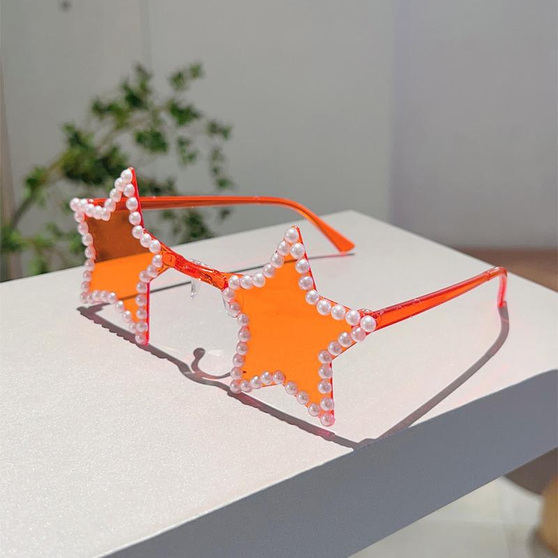 KAMMPT Cute Star Shaped Sunglasses with Pearls Women New Fashion Decor Shades Trendy Original Handmade Outdoor Rave Sun Glasses