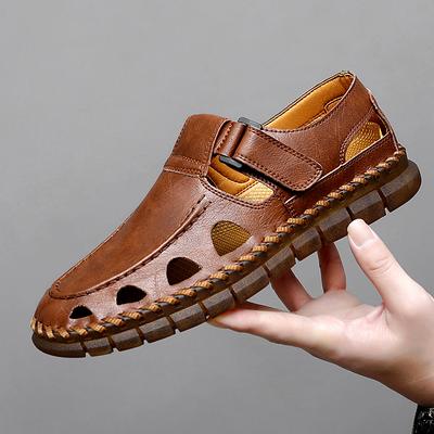 Fashion Genuine Leather Men's Summer Shoes Hot Sale Male Sandals New Fashion Handmade Hollow Out Roma Flats Quick Dry Wading Aqua Shoes