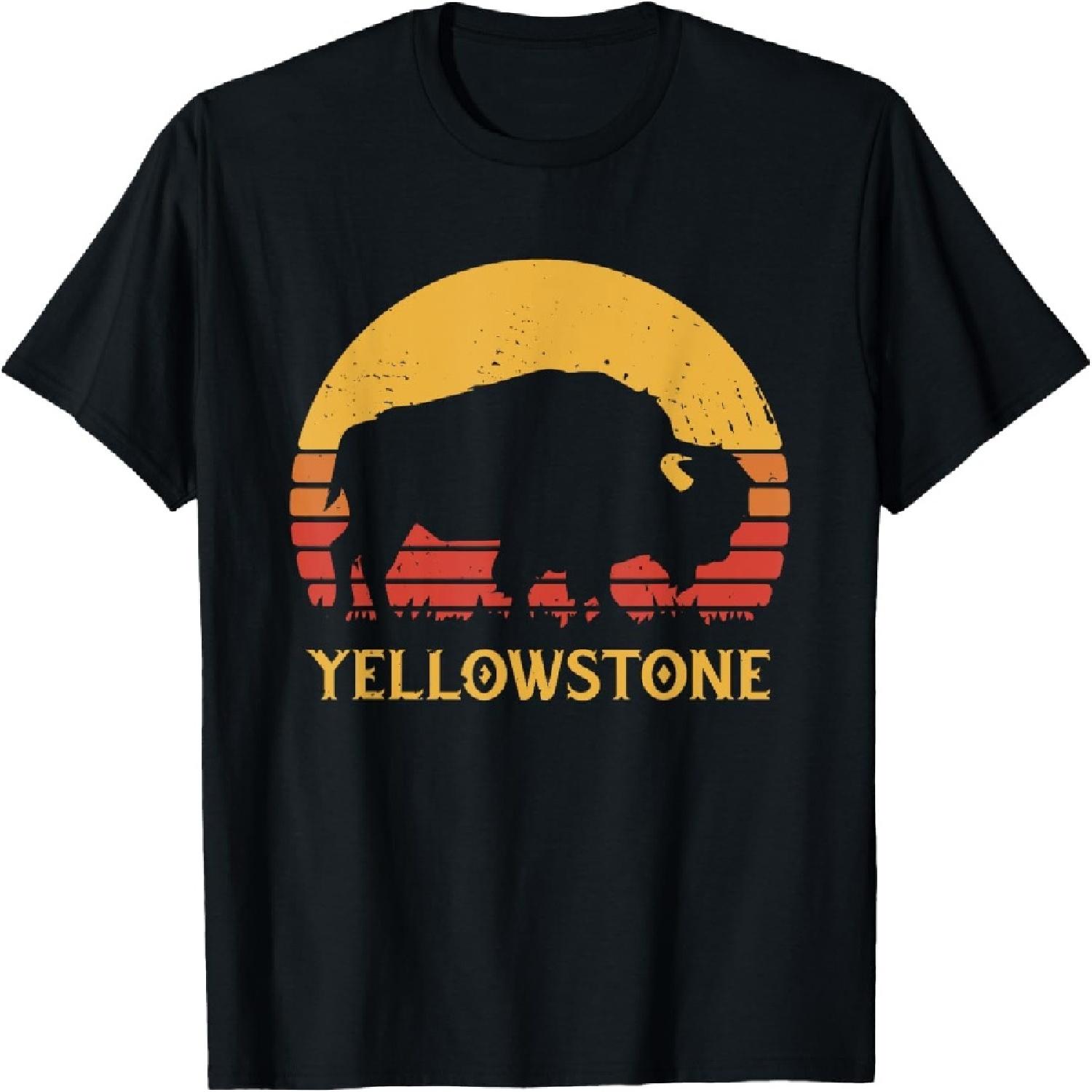 Yellowstone Buffalo Vintage Sunset National Park T-Shirt S