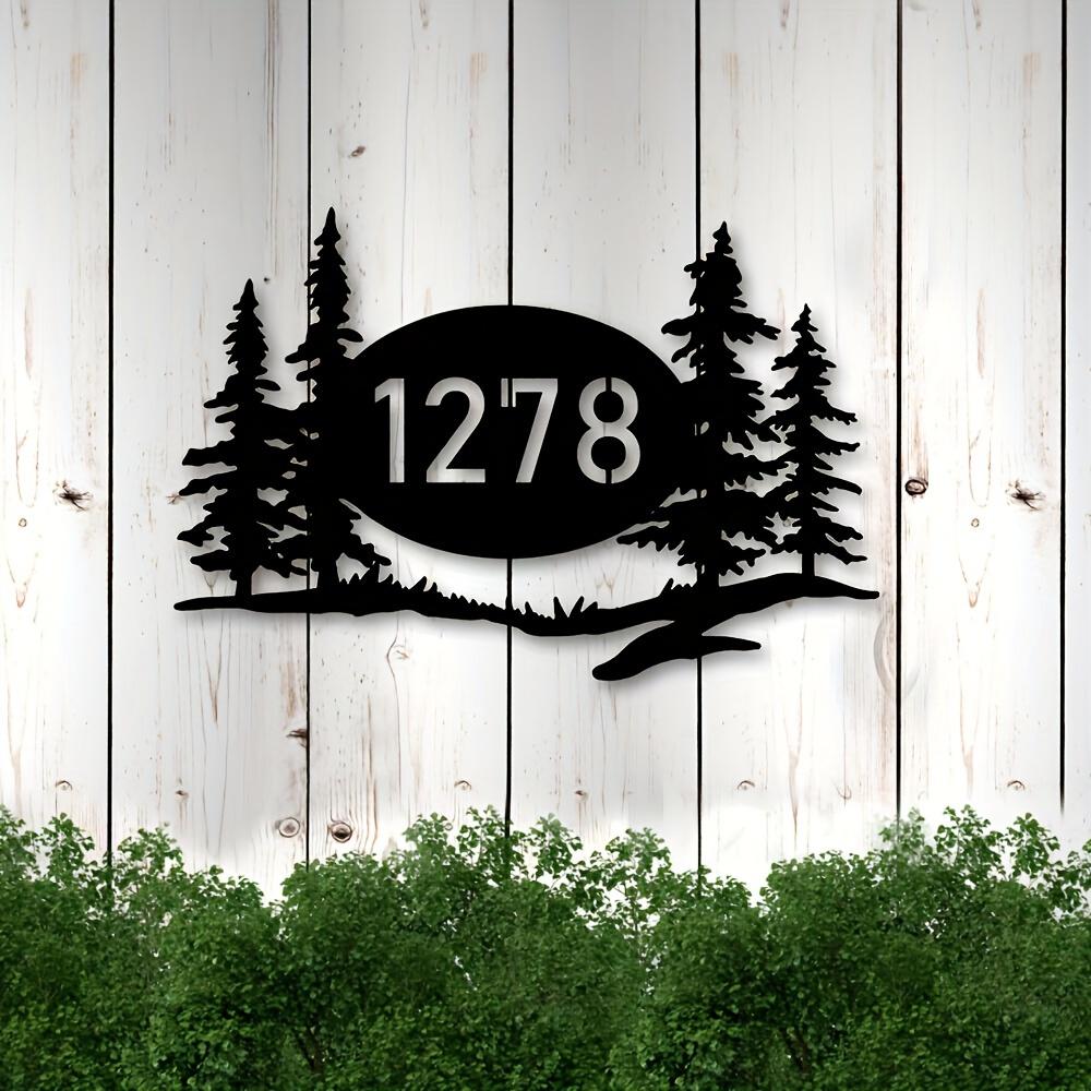 Metal Forest Address Sign Outdoor Wall Decor Custom House Number Plaque Easy Install