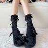 Lace Trim Lolita Ballet Bow Mid-Calf Socks - Spring/Summer Hollow Out Style