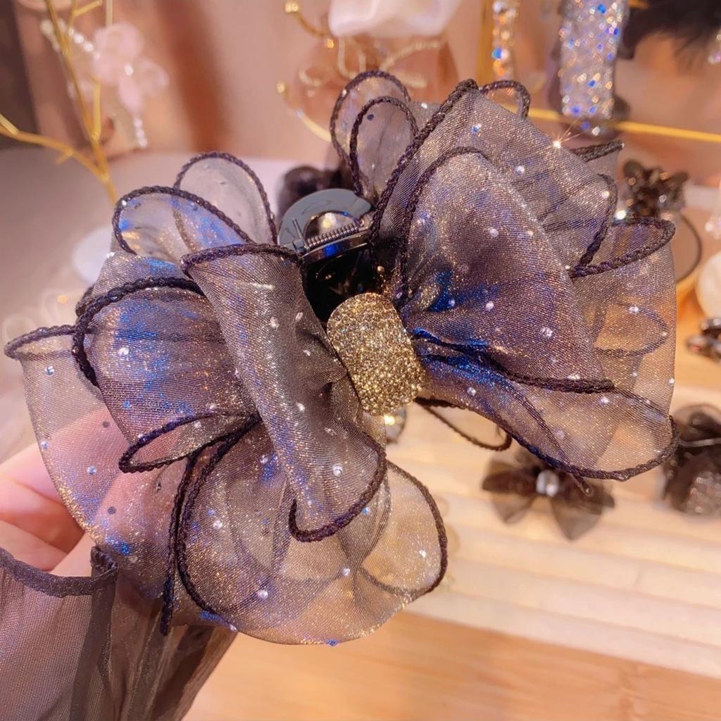 Large Bow Starry Rhinestones Decor Claw Clip Hair Accessory Crystal Embellished Claw Clip For Women And Girls Party Daily Use