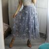 Luxus Frau Röcke Koreanischen Stil, Mode, Elastische Taille Applikationen Stickerei Floral Mesh Rock Lange Gaze Ballkleid Rock