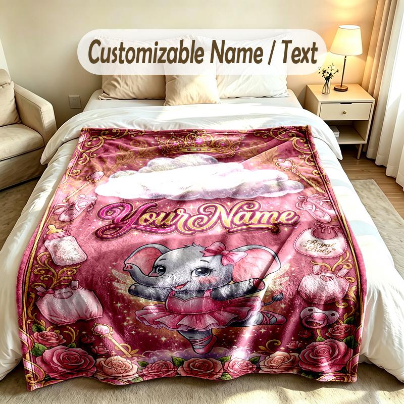 Elefanten-Thema Weiche Decke Personalisierter Benutzerdefinierter Name Textdruck Warme Decke Zuhause Sofa Schlafzimmer Dekoration