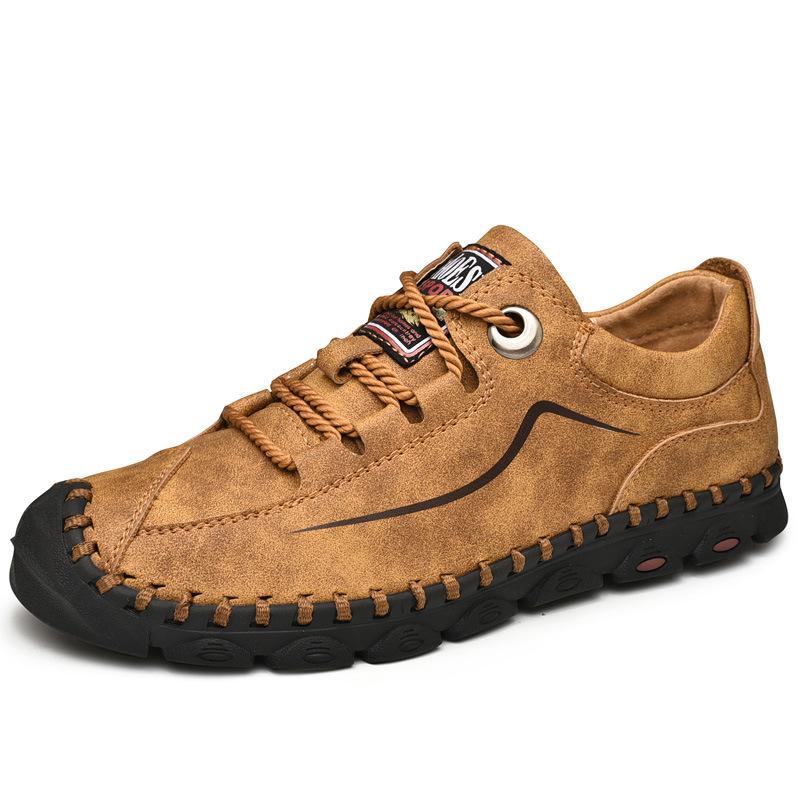 7587 Spring men's large size casual shoes low-top lace-up leather surface flat-bottom outdoor handmade leather shoes sewn shoes