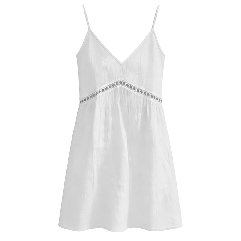 Women's Casual Spaghetti Strap V Neck Hollow Out Dress Summer Lightweight Loose Fit Sleeveless Mini Dress for Outdoor Daily Wear