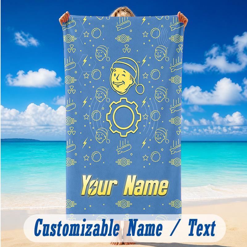 Beach Towel Custom Name Text, Quick Dry Large Towel For Beach HomeFallout Vault Boy