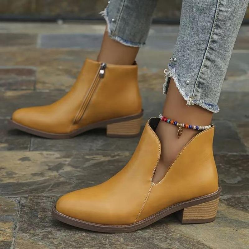 Plus Size Side Zipper Pointed Toe Chelsea Boots Fall New Square Heel Short Women's Boots Women's Women