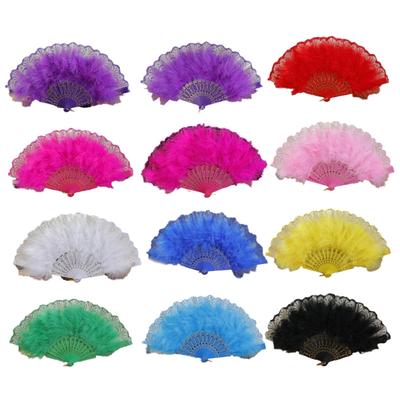 Abanico de Plumas para Mujer Estilos Vintage Años 20 Flapper Abanico de Encaje Plegable de Mano para Boda y Fiesta de Cosplay de Halloween