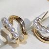 1 Pair Stud Earrings Double Layer Faux Pearl Jewelry Korean Style Hoop