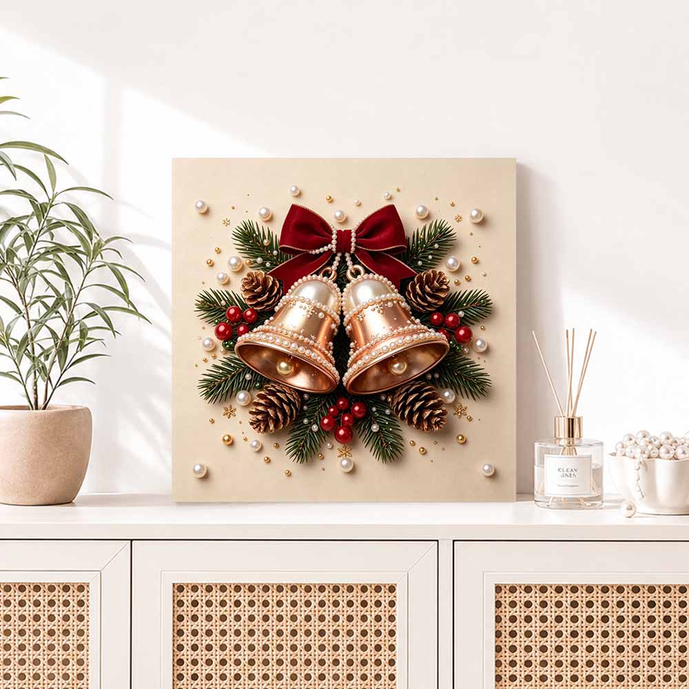 Pearl painting Christmas bells pine cone red bow art kit DIY home decor painting