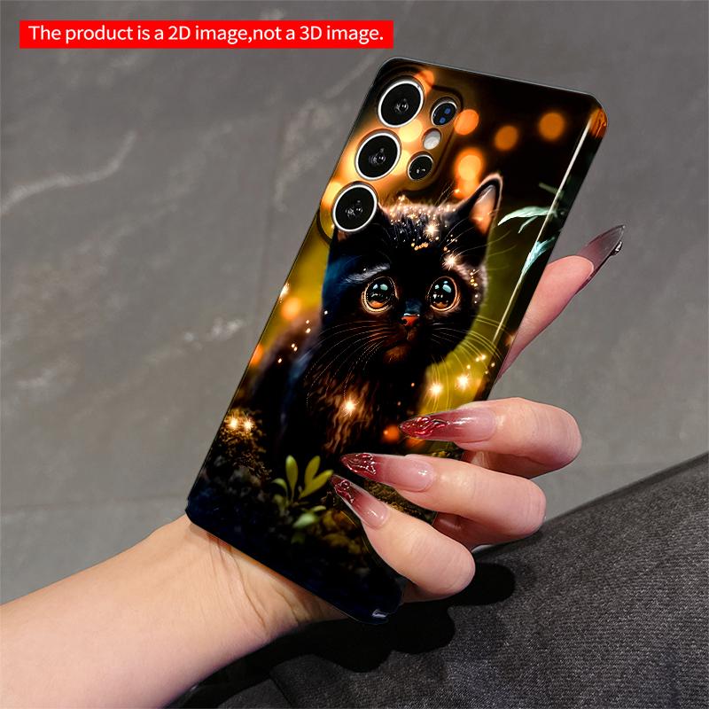 2DFlat Samsung phone case Glowing Black Kitten in Magical Garden Applicable to Galaxy S23 S24 S25ULTRA S26 A12 A14 A15 A16 A54 A55