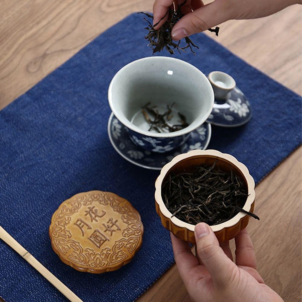 Ceramic Mooncake Shape Tea Jar Round Small Storage Box Tea Storage Container Mid-Autumn Festival
