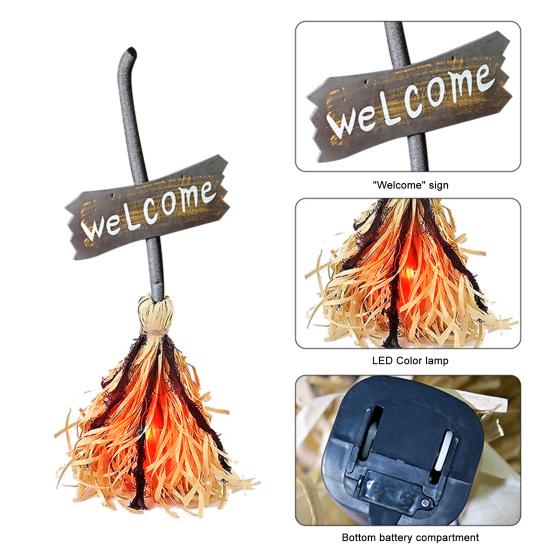 Animated Floating Witch Broom 28" Halloween Magic Dancing Broom Light Up Moving Broomstick with Sound for Haunted House Floor Decor