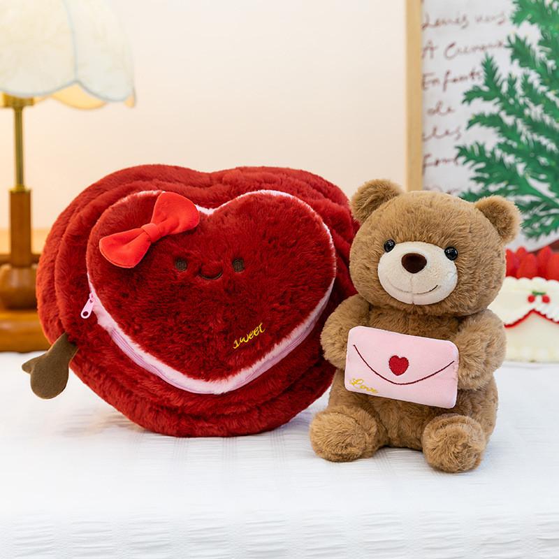 Heart Hugging Bear Plush Toy With Polyester Fiber For Valentines Day Gift For Girls And Boys