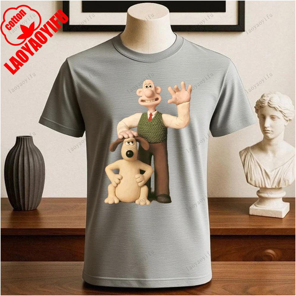 Wallace und Gromit Bedruckte T-Shirt Tops Cartoon und Anime Bedrucktes T-Shirt Unisex Bedruckte T-Shirt Tops Vintage Mode Streetwear